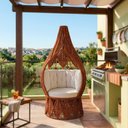 Ver imagem 1 de Ninho em Aço e Corda Náutica Terracota Ratanabá com Base Chão e Almofada em Courino Branco