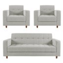 Ver imagem 1 de Kit Sofá 3 Lugares e 2 Poltronas Arezzo Linho Cinza Claro A05 Pés Chanfrado Castanho