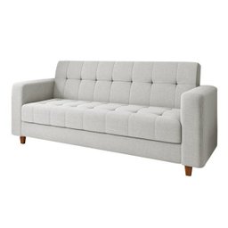 Sofá 3 Lugares Arezzo Linho Cinza Claro A05 Pés Chanfrado Castanho - 4 Sofá 3 Lugares Arezzo Linho Cinza Claro A05 Pés Chanfrado Castanho - 4