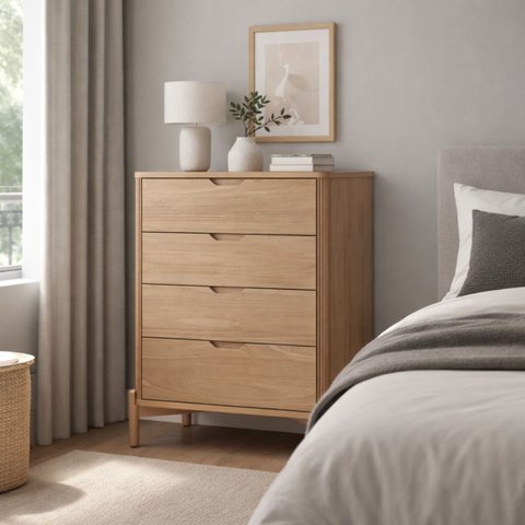 Cômoda de Madeira Maciça 4 Gavetas Slim Natural Marrom