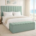 Ver imagem 3 de Kit Cabeceira Cama Box Casal King 195cm e Calçadeira Recamier Baú Dália W01 Linho Verde Menta - Lyam