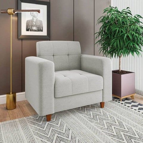 Kit 02 Poltronas Arezzo Linho Cinza Claro A05 Pés Chanfrado Castanho