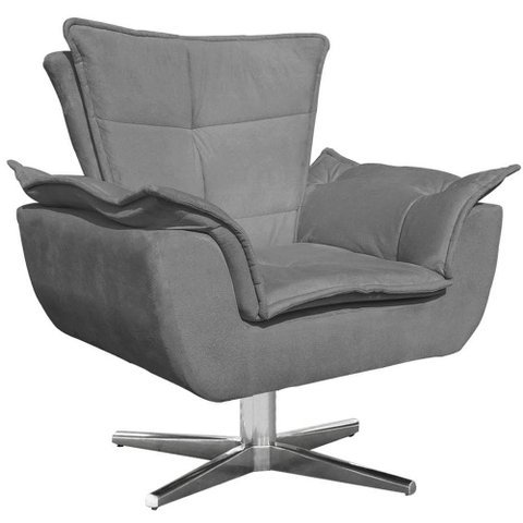 Poltrona Decorativa Base Giratória Cromada Charger Suede Grafite G19 - Gran Belo