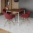 Ver imagem 1 de Conjunto de Mesa Industrial Base Branca Tampo Quadrado 90cm Amêndoa 4 Poltronas Estofadas Vermelho