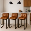 Ver imagem 1 de Banqueta Cozinha Alta com Encosto Industrial Kit 3 Preto Lirina Pu C05 - D’Rossi