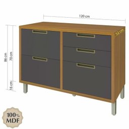 Balcão Modular com 1 Porta e 4 Gavetas 1,20cm Imperatriz-nesher Móveis - Freijó / Grafite - 6