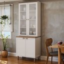 Ver imagem 1 de Cristaleira 80cm 2 Portas Vidro Balcão Mdf Cozinha Modulada Cor:branco com Ébano
