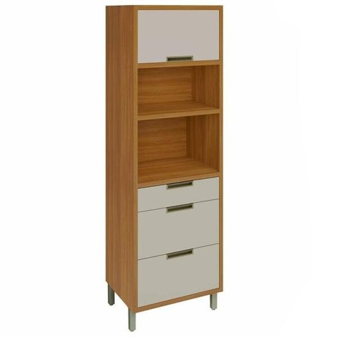 Paneleiro Modular Torre Quente com 1 Porta e 3 Gavetas Imperatriz-nesher Móveis - Freijo / Off White