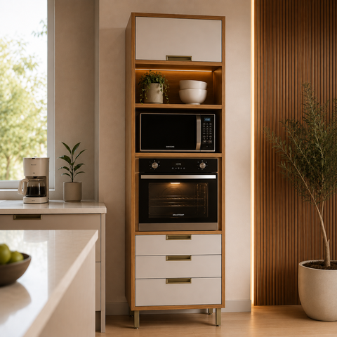 Paneleiro Torre Quente para Cozinha 1 Porta 3 Gavetas Imperatriz Off White - Nesher