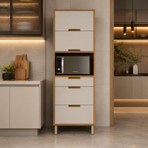 Paneleiro Torre Quente Imperatriz 2 Portas 3 Gavetas para Forno Marrom/Off White - Nesher