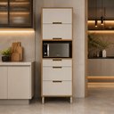 Ver imagem 1 de Paneleiro Torre Quente Imperatriz 2 Portas 3 Gavetas para Forno Marrom/Off White - Nesher