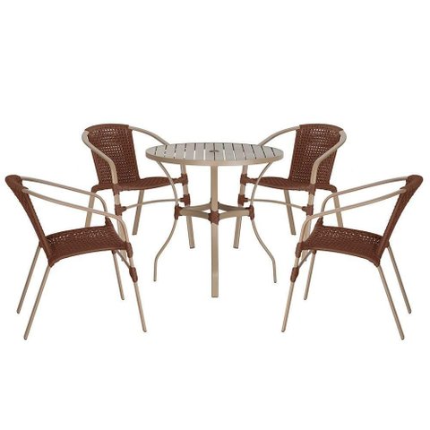 04 Cadeiras Floripa e Mesa Roma 80cm Fendi Trama Original Marrom
