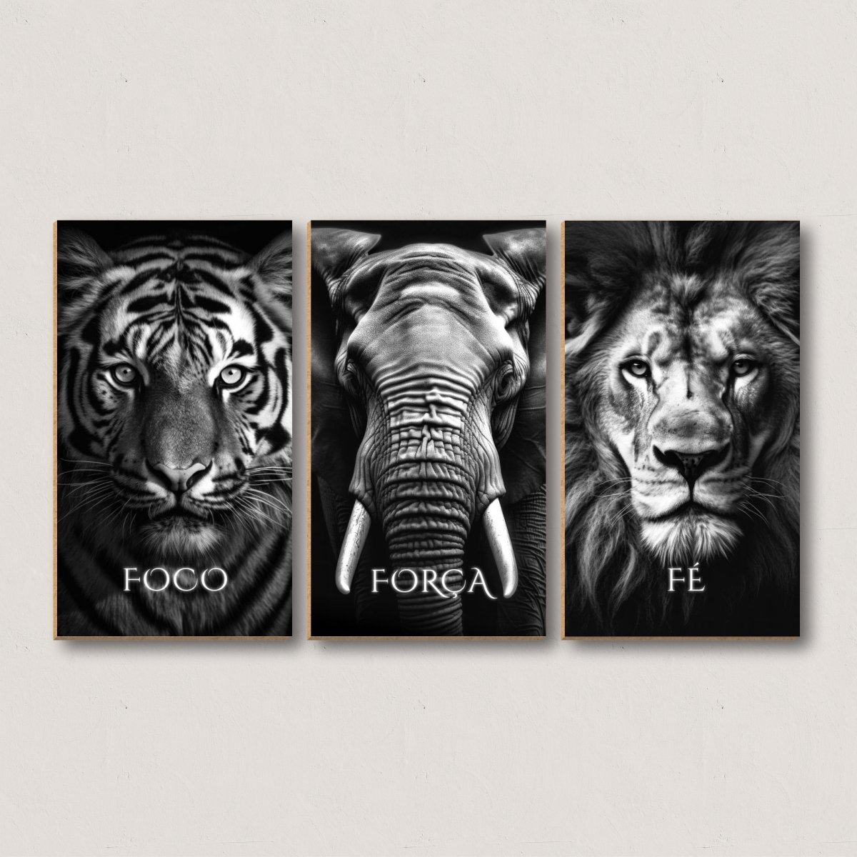 Quadro Decorativo Foco Força Fé Tigre Elefante Leão Animais:animais