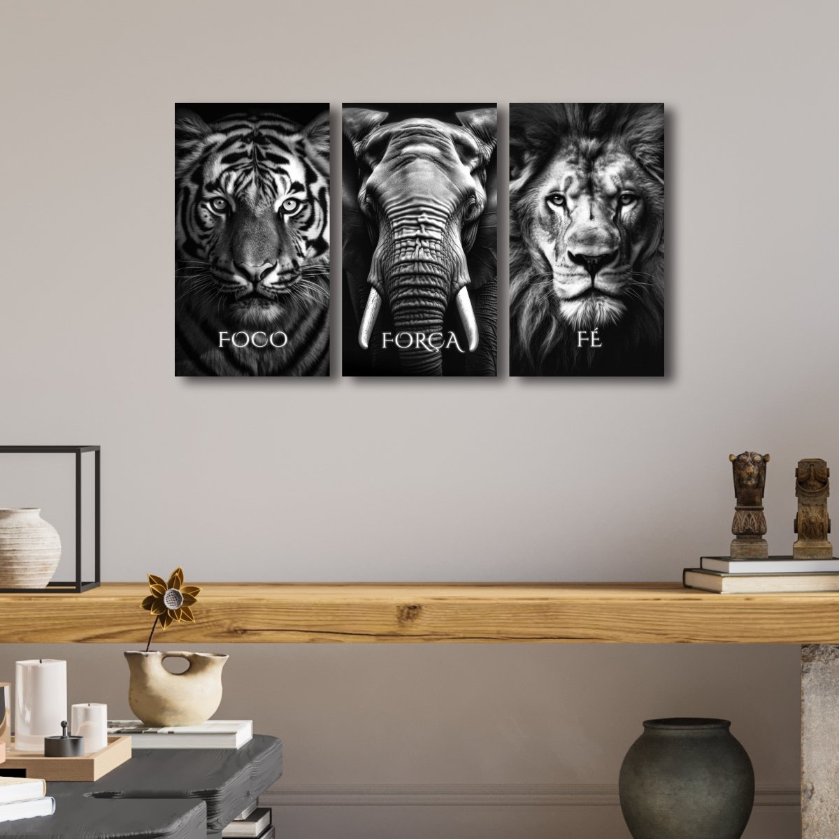 Quadro Decorativo Foco Força Fé Tigre Elefante Leão Animais:animais - 2