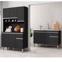 Ver imagem 2 de Balcão Cora 3 Portas + Kit Fernanda 105cm 6 Portas 1 Gaveta Preto - Bela Móveis
