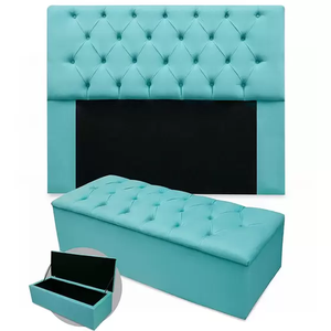 kit Cabeceira E Calçadeira Baú solteiro Azul turquesa 0,90 cm Sofia Suede