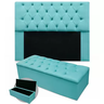 kit Cabeceira E Calçadeira Baú solteiro Azul turquesa 0,90 cm Sofia Suede - 1