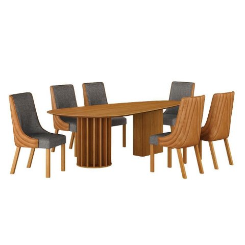 Conjunto Sala de Jantar Mesa Orgânica 200cm 6 Cadeiras Belle sem Tampo Vidro Cinamomo/Sintético Terr