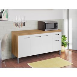 Balcão para Pia Gabriela com 150 Cm Amendoa/branco sem Tampo - Ajl - 1
