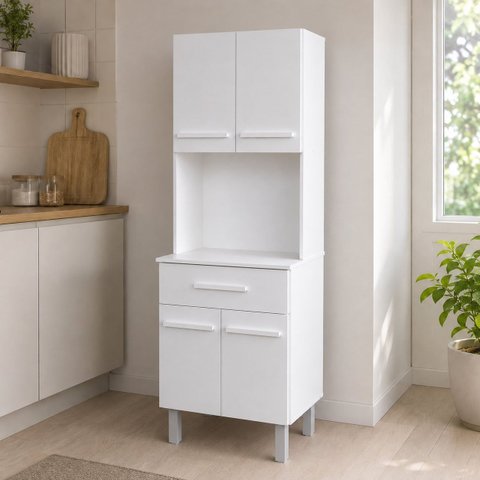 Armário de Cozinha Paneleiro 61cm com 4 Portas e 1 Gaveta na Cor Branco