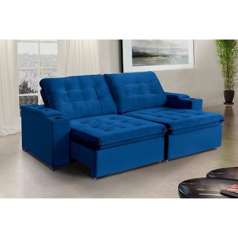 Sofá Londres com Porta Copo 5 Lugares 2,70cm- de Casa Décor Estofados Azul
