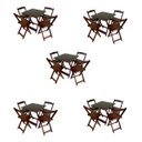 Ver imagem 1 de Kit 5 Conjuntos Dobráveis 70x70 com 5 Mesas 20 Cadeiras Imbuia