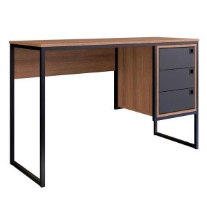 Mesa para Computador com 3 Gavetas Of002 - Placa e Ponto Móveis - Grafite/Mel