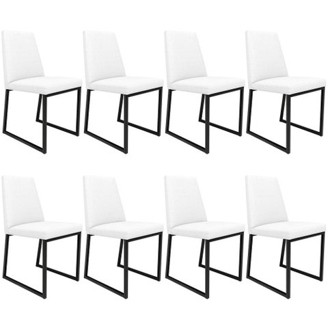 Kit 08 Cadeiras Para Sala De Jantar Base Aço Industrial Preto Dafne L02 Corano Branco - Lyam 