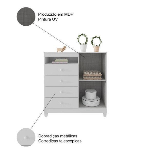 Cômoda Sapateira MDP 4 Gavetas e 1 Portas Baby Kids Incorplac - 3