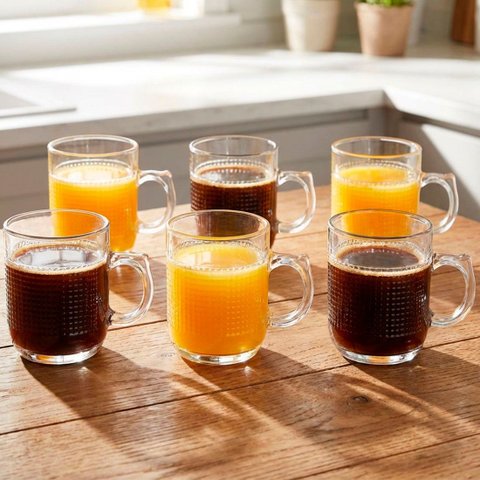 Jogo Copos de Vidro Caneca Xícara de 250ml Conjunto Kit 6pçs