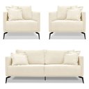 Ver imagem 1 de Kit 2 Poltronas e Sofá Living 2 Lugares 1,60m Sirius Linho Bege Pés Metálicos - Pallazio