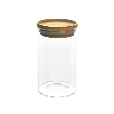 Pote De Vidro Hermético Tampa De Bambu Empilhável 800ml