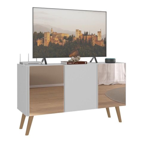 Rack Tv até 32 Polegadas Retrô com Espelhos Mp1078 Branco Natural