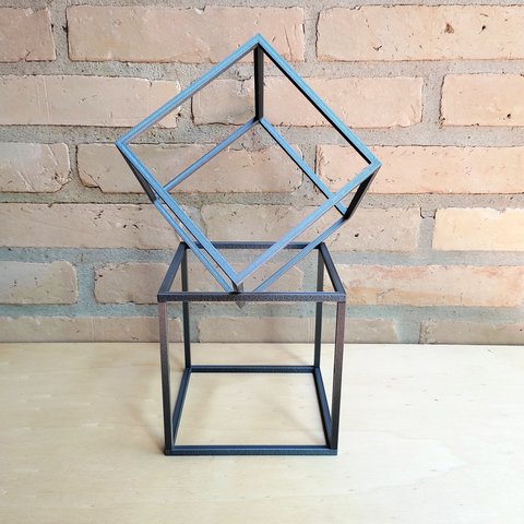 2 Cubos Decorativos - Quadrado Geométrico, Decoração Sala, Escritório - Toque 3d - Cor: Cinza