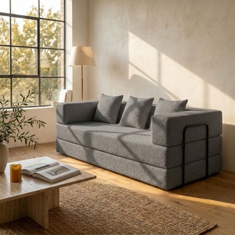 Sofá Cama 3 Lugares na Caixa 190 cm Capri Bouclê B05 - D'Rossi