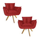 Ver imagem 1 de Combo 2 Poltrona Decorativa Base Giratória De Madeira Salão Opala Suede Vermelho - LM DECOR