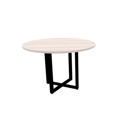 Mesa de Reunião Redonda 110x110cm Pé Tubular Pe25 em MDP Nogueira Casablanca e Base Preta