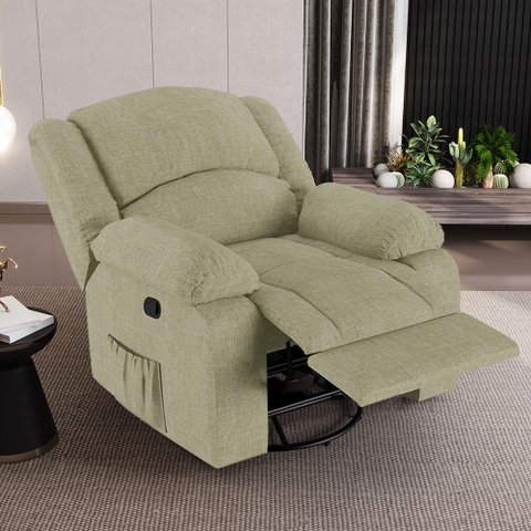 Poltrona do Papai Reclinável Sala de Cinema Madrid Glider Manual Giratória Massagem USB Linho Bege G