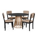 Ver imagem 1 de Mesa de Jantar Redonda Gabi Pret/jade com 4 Cadeiras Estofadas Ella Preto/marrom Claro