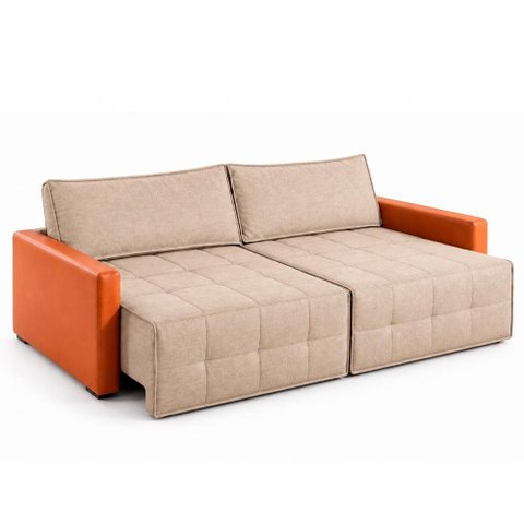 Sofá Retrátil Reclinável Living Cinema Linho/Corino 226cm Átrio – Paraná Metal:Bege