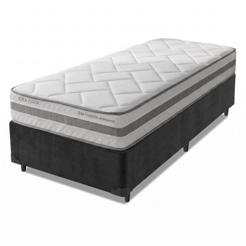 Cama Box com Colchão Solteiro Prisma Molas Ensacadas Cinza Preto Herval