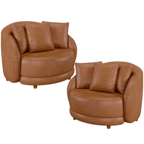 Kit 2 Poltronas Decorativa para Sala Pés Madeira Kaly M22 Sintético Caramelo - Mpozenato