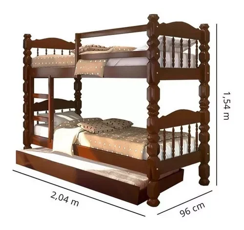 Ver imagem 2 de Beliche Torneada Cama Auxiliar de Madeira Maciça Resistente