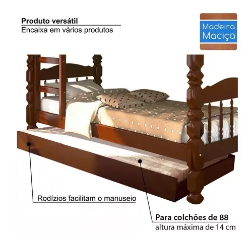 Beliche Torneada Cama Auxiliar de Madeira Maciça Resistente - 3