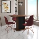 Ver imagem 1 de Mesa Jantar Londres Tampo Amêndoa 120cm Base Preta 4 Cadeiras Base Cobre Estofado Vermelho
