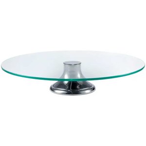Prato de Bolo de Vidro Transparente C/pé Aço Inox 40cm Wolff