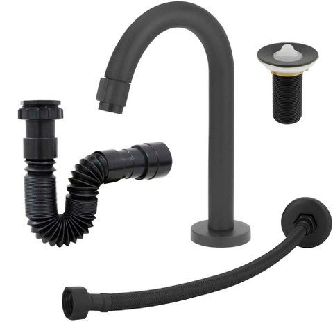 Torneira Banheiro Clean Preto Black+flexível+válvula+sifão
