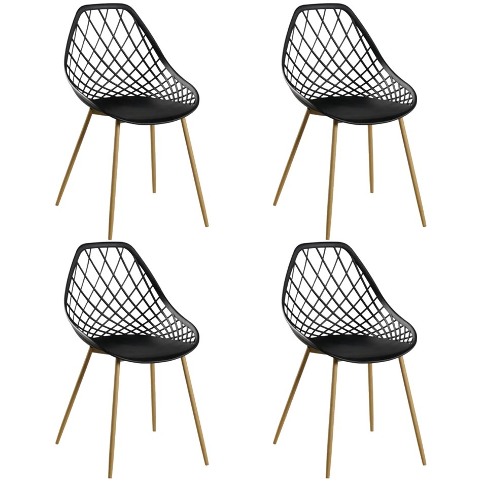 Kit 4 Cadeiras Cleo Cloe Clarice Web Jardim Assento Polipropileno - Preto