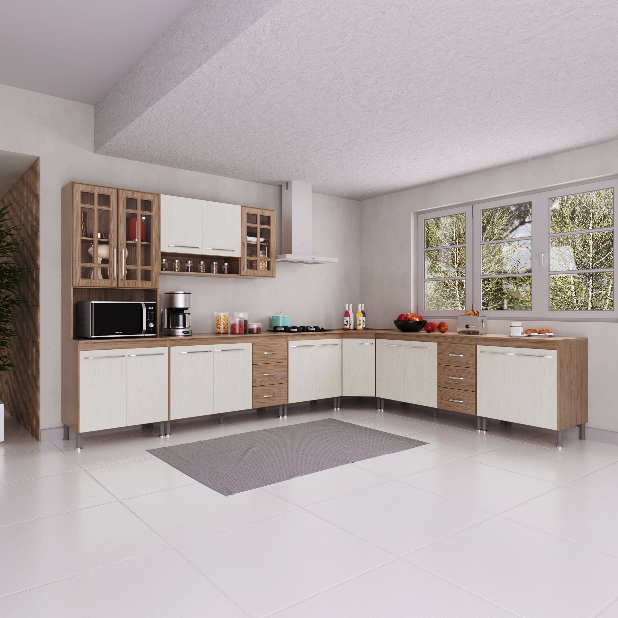 Cozinha Modulada Completa Fidelitá Paris 7 Peças 600cm 16 Portas 6 Gavetas com Tampo