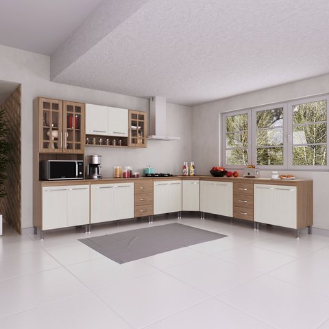 Cozinha Completa Fidelitá Paris 7 Peças 600cm 16 Portas 6 Gavetas com Tampo